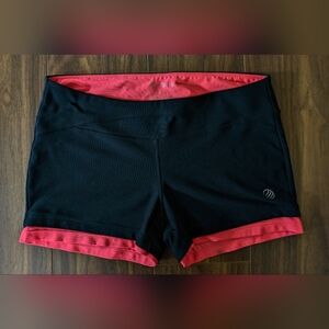 MPG Yoga Exercise Gym Shorts - Low/ Mid Rise - Neon Orange Fushia and Black - M